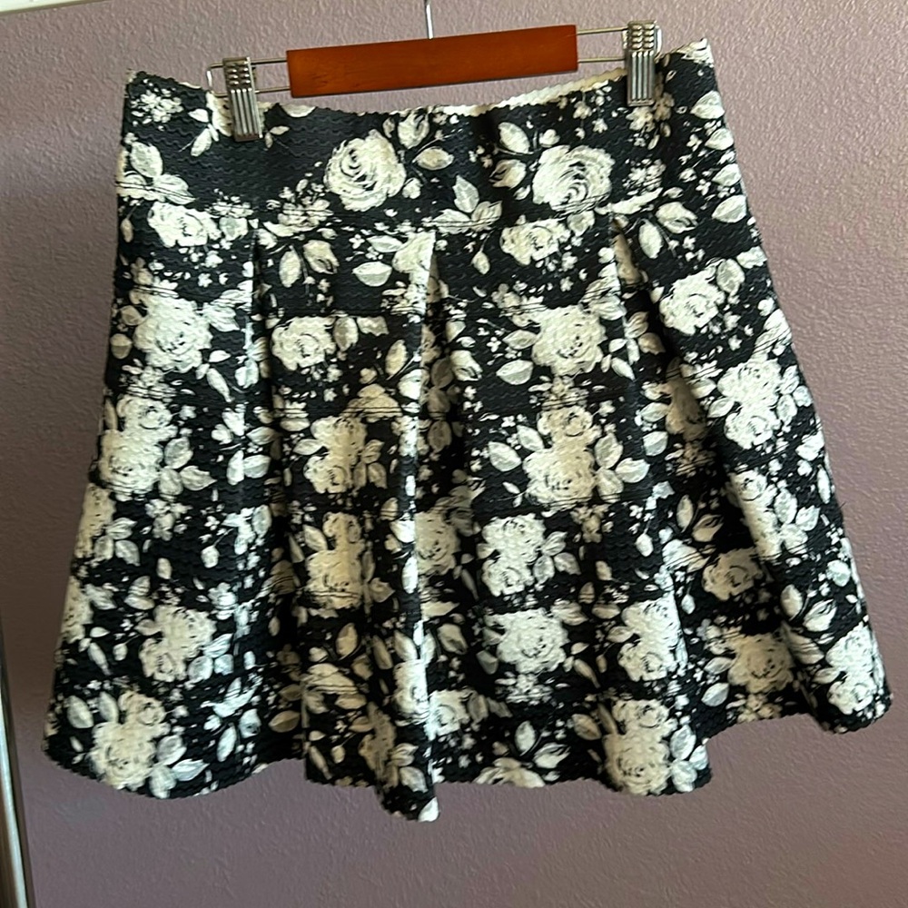 Floral Black & White Skater Skirt